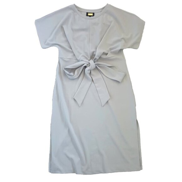 Alexia Admor Ricki Midi Dress Size L Gray Tie Dolman Sleeve Side Slits Scuba - Picture 4 of 16